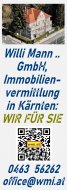 Inserat Willi Mann GmbH Immobilienvermittlung in Kärnten